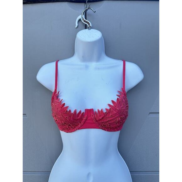 Blue Life Pasion flower Coral Lace Underwire Bikini Swimsuit Top Demi Cup Sz XS - Picture 1 of 7